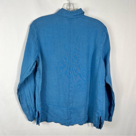 Talbots Petite Blue 100% Irish Linen Long Sleeve Lightweight Button Down Top 8 - Picture 3 of 4